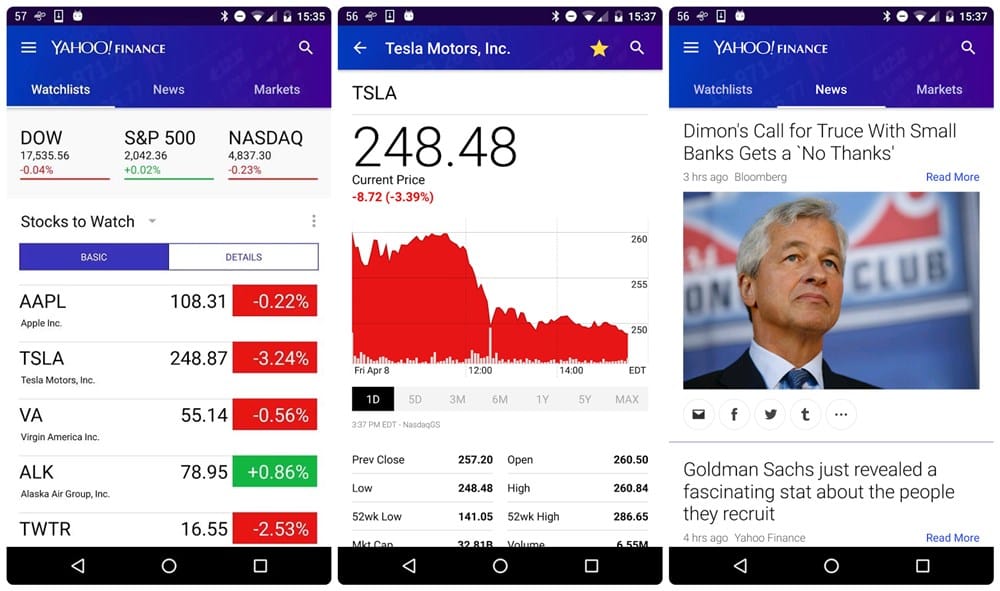 View your quotes in the notification drawer with the latest update of Yahoo finance app