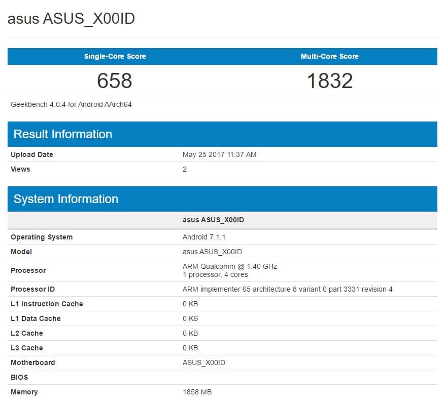 Asus X00ID hits Geekbench with Snapdragon 430 processor, Android 7.1.1 and 2GB RAM