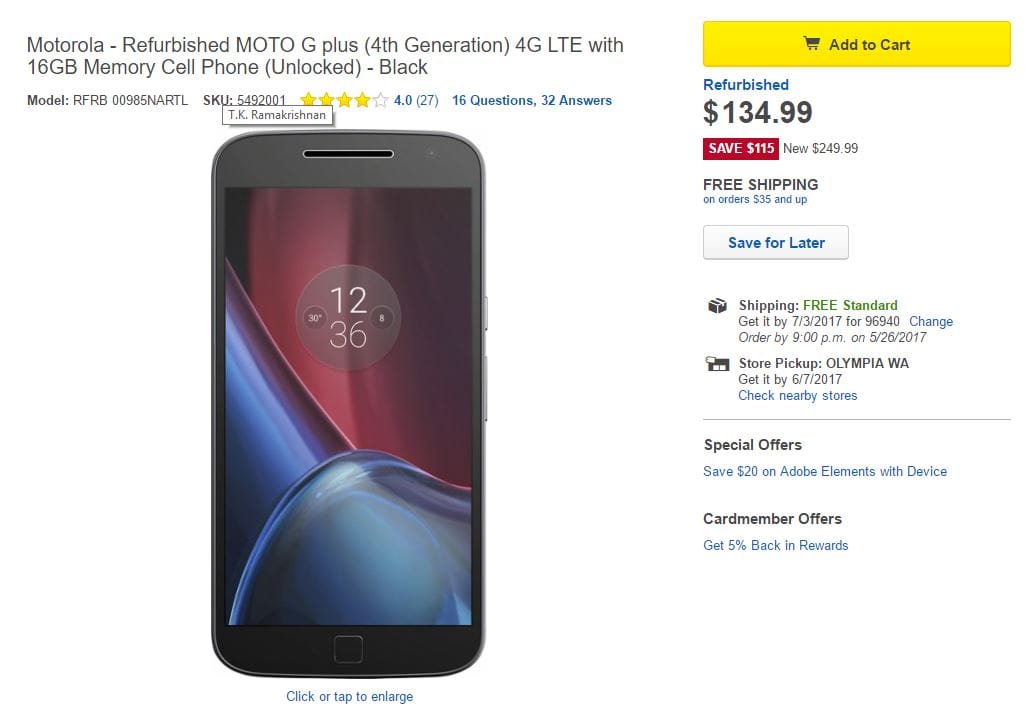 [Hot Deal] Refurbished Moto G4 Plus going for $135 at Best Buy