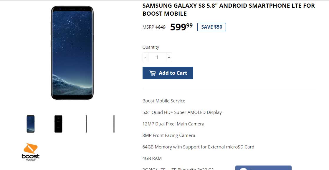 Deal: Get Boost Mobile Galaxy S8 for $600 at SCD ($50 off)