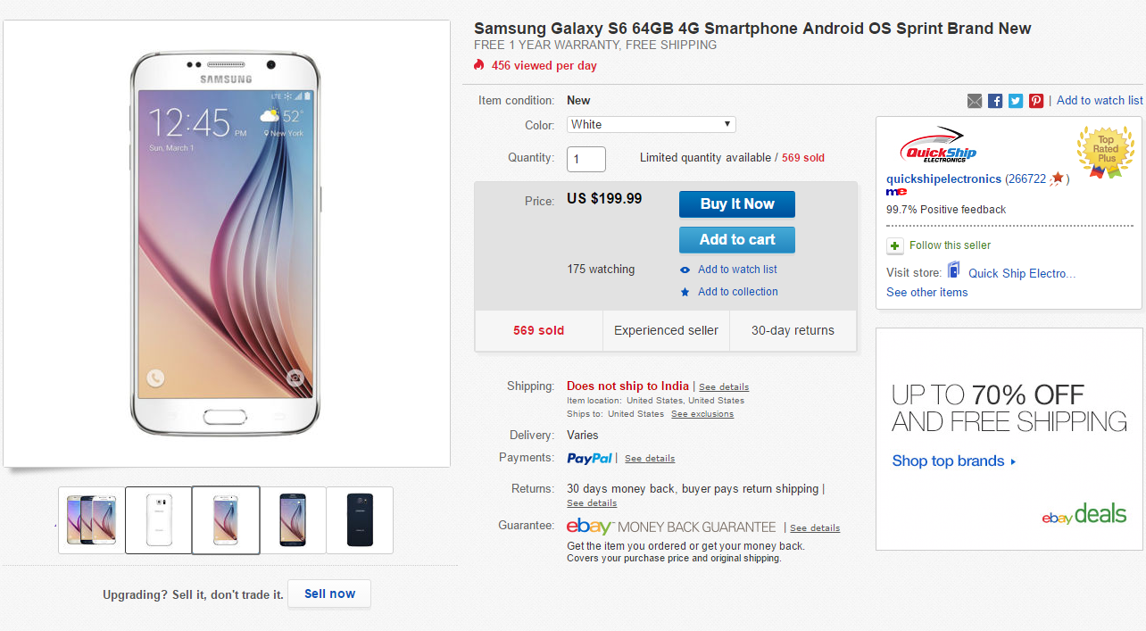 Deal: Sprint Galaxy S6 64GB going for $200 only at eBay