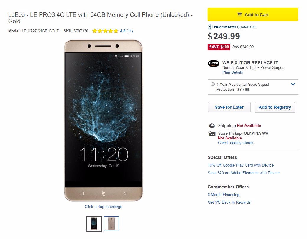 [Deal] LeEco Le Pro 3 available for just $250 at Best Buy and eBay