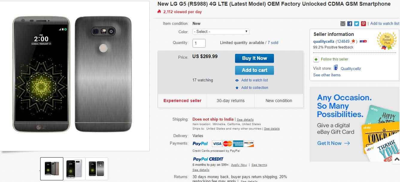 Hot deal: Unlocked LG G5 available for just $270 on eBay, get it while it lasts