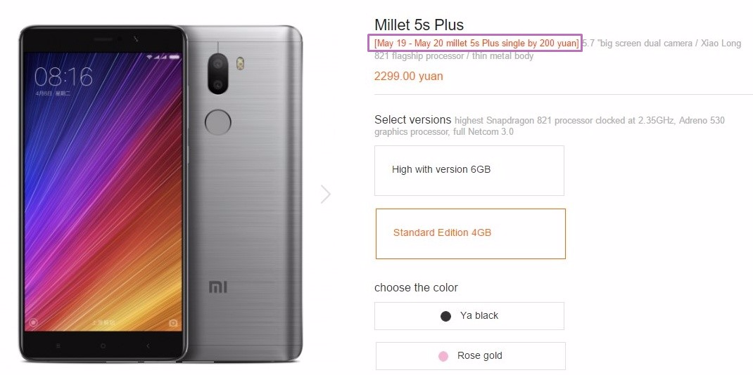 Xiaomi Mi5s Plus and Mi Mix on 200 yuan discount in China for limited time