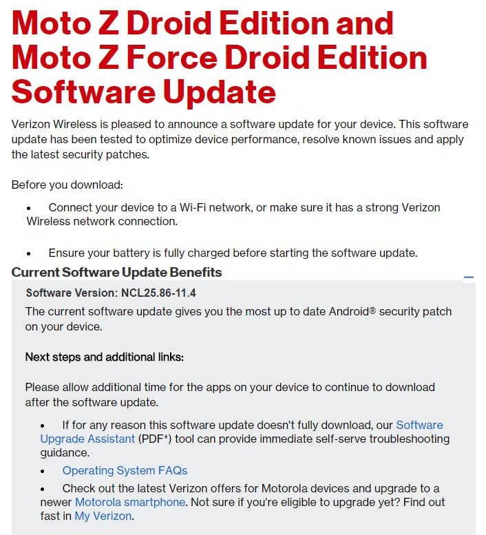 Verizon releases security patch OTA for Moto Z Droid and Moto Z Force Droid