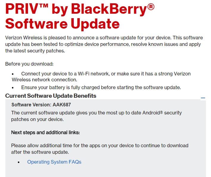 Verizon BlackBerry Priv update releases with April security patch, build AAK687