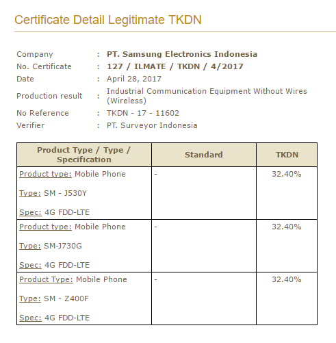 Galaxy J5 2017, J7 2017 and Samsung Z4 release gets closer, certified by P3DN