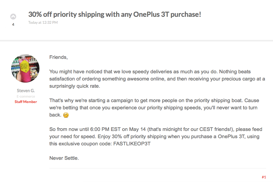 OnePlus offering 30% off on priority shipping for OnePlus 3T