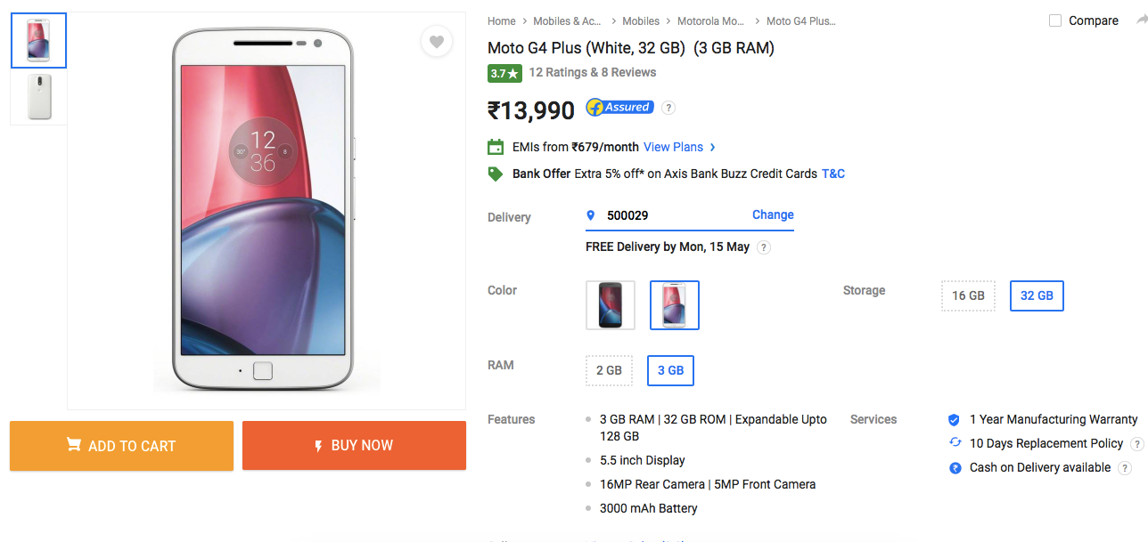 Moto G4 Plus Deal: Get 3GB+32GB variant in white for INR 13,990 (INR 2000 off)