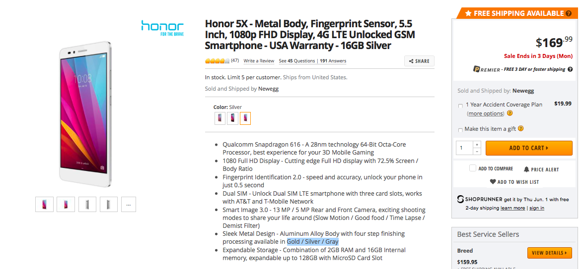 [Deal] Get a Huawei Honor 5X for $140 at Newegg with this coupon