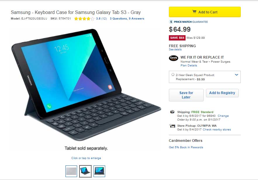 Deal: Best Buy offering Galaxy Tab S3 accessories at huge discounts