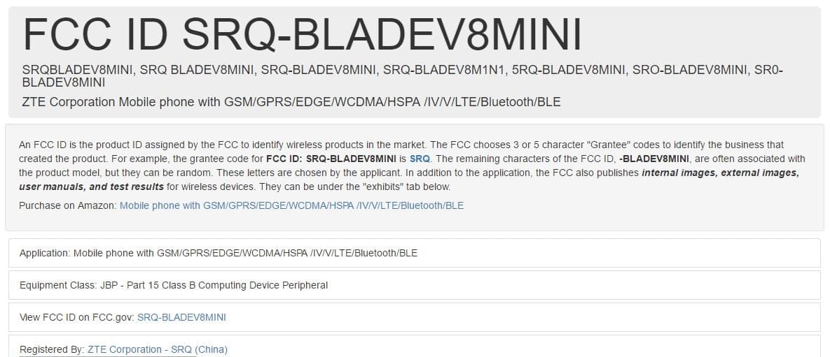 ZTE Blade V8 Mini images leak out via FCC