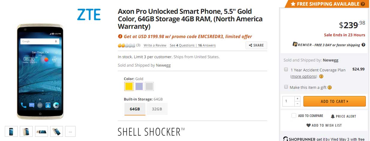 Deal: Get ZTE Axon Pro 64GB for $200 only at Newegg