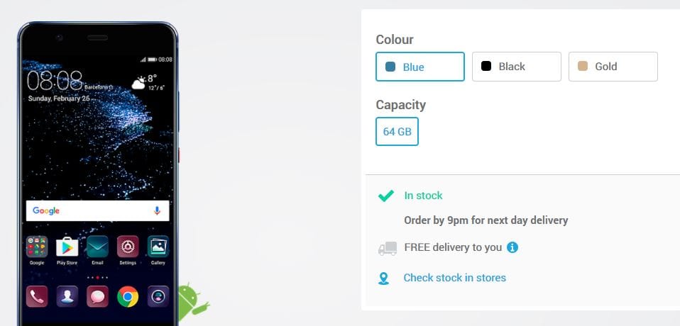 Blue color of Huawei P10 and P10 Plus now available at Carphone Warehouse UK