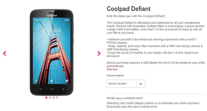 T-Mobile launches Coolpad Defiant for $100 in US