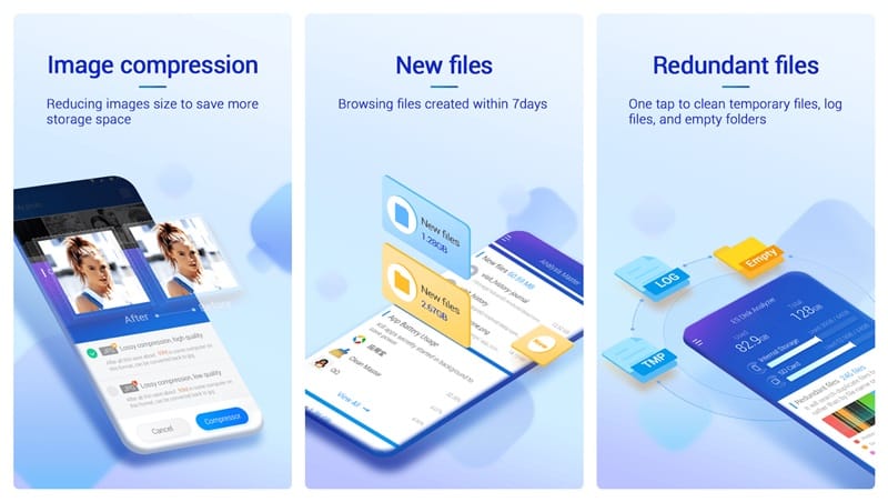 ES Disk Analyzer helps you increase storage space by finding recent and big files, and compressing images