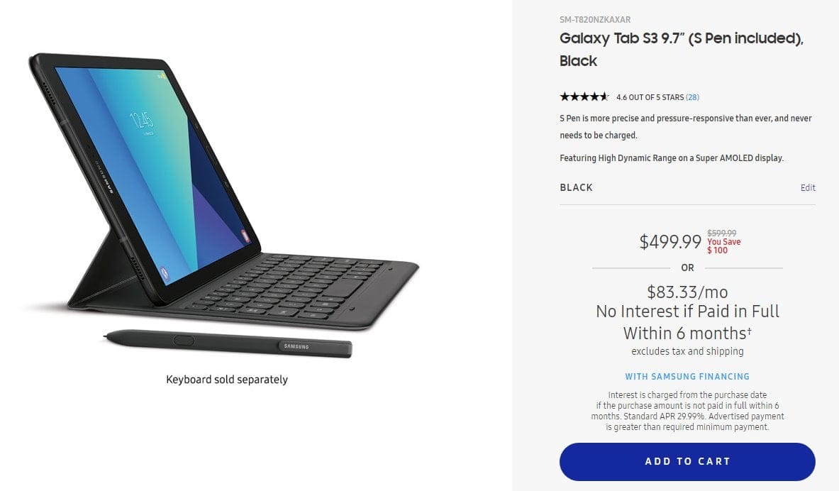 [Hot Deal] Galaxy Tab S3 price drops to $500 in US ($100 off)