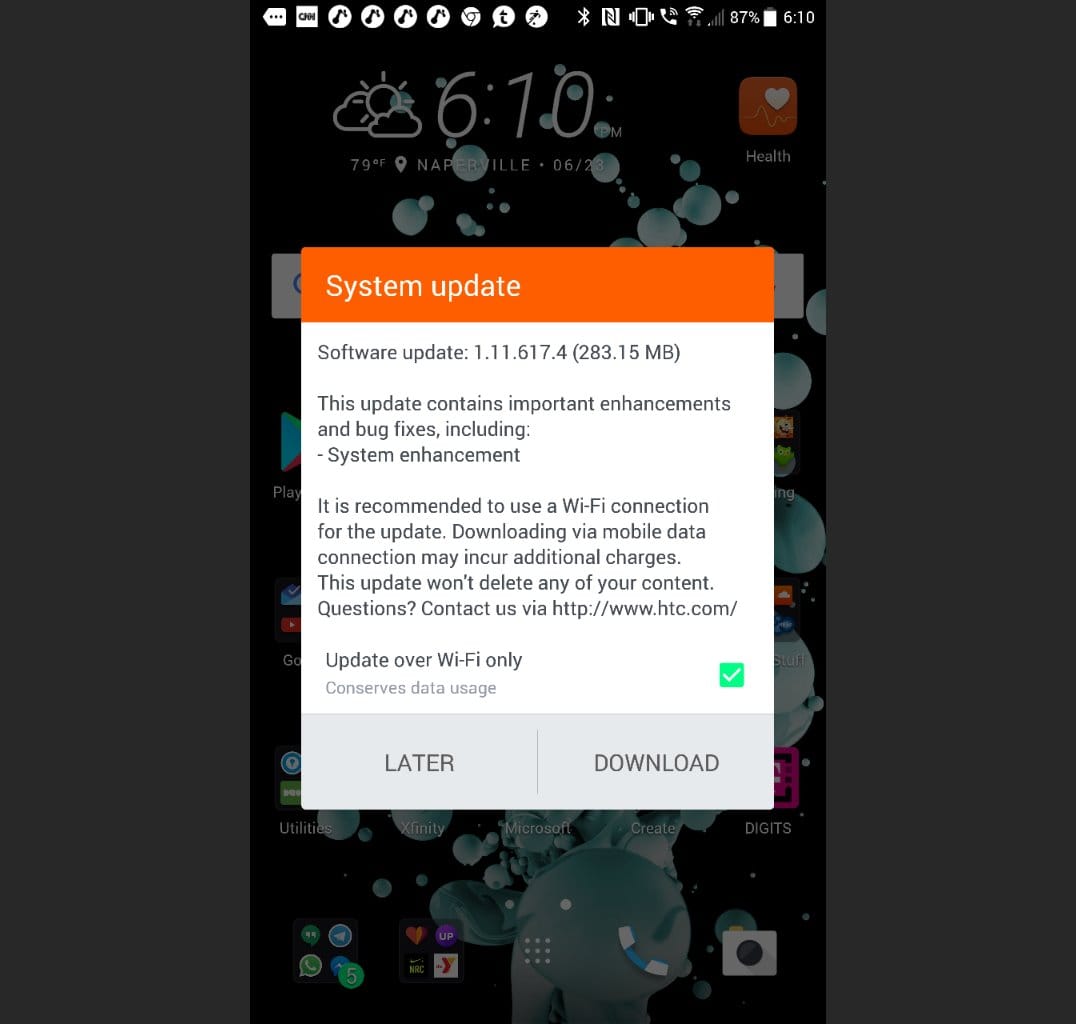 HTC U11 receiving OTA update in US with software version 1.11.617.4