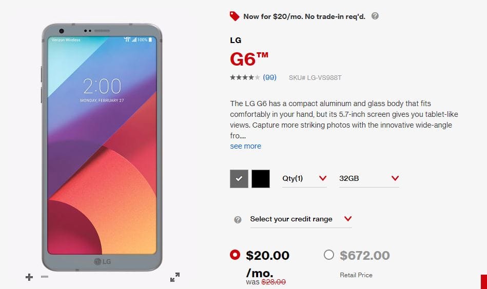 Verizon LG G6 offer: $192 off under new $20/month offer