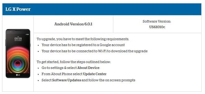 LG X Power at US Cellular receives software update to version US61010c