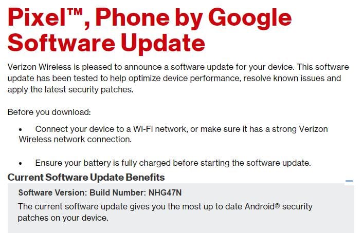 Verizon rolling out OTA update for Google Pixel and Pixel XL with June security patch