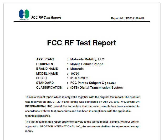 New Motorola phone with model 10720 makes a visit to FCC