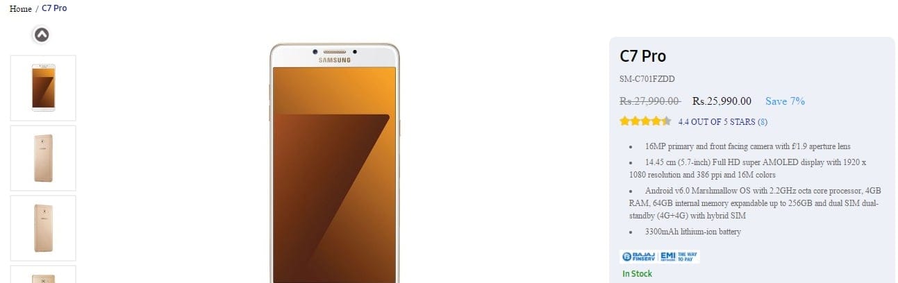 Samsung India discounts Galaxy C7 Pro price by INR 2,000