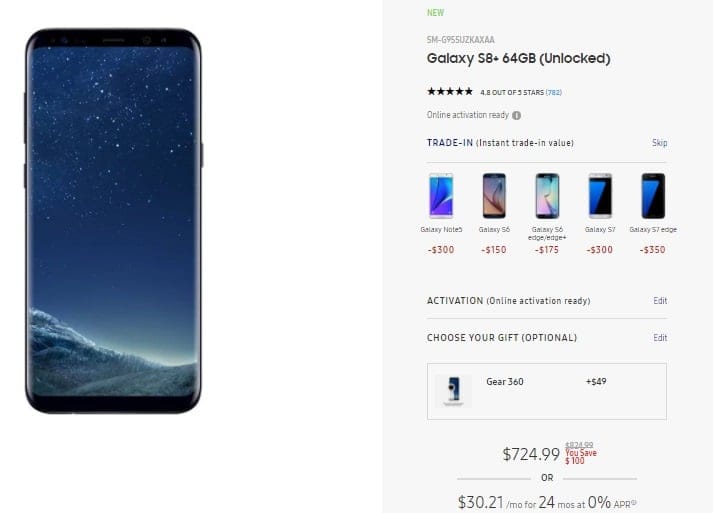 Samsung Galaxy S8+ USA deal: $100 off for a limited time, available at $724 (or $30.21/mo)