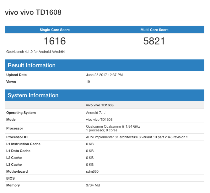 Vivo X9s spotted on Geekbench with 4GB RAM and SD 660 chip and Android 7.1.1 Nougat