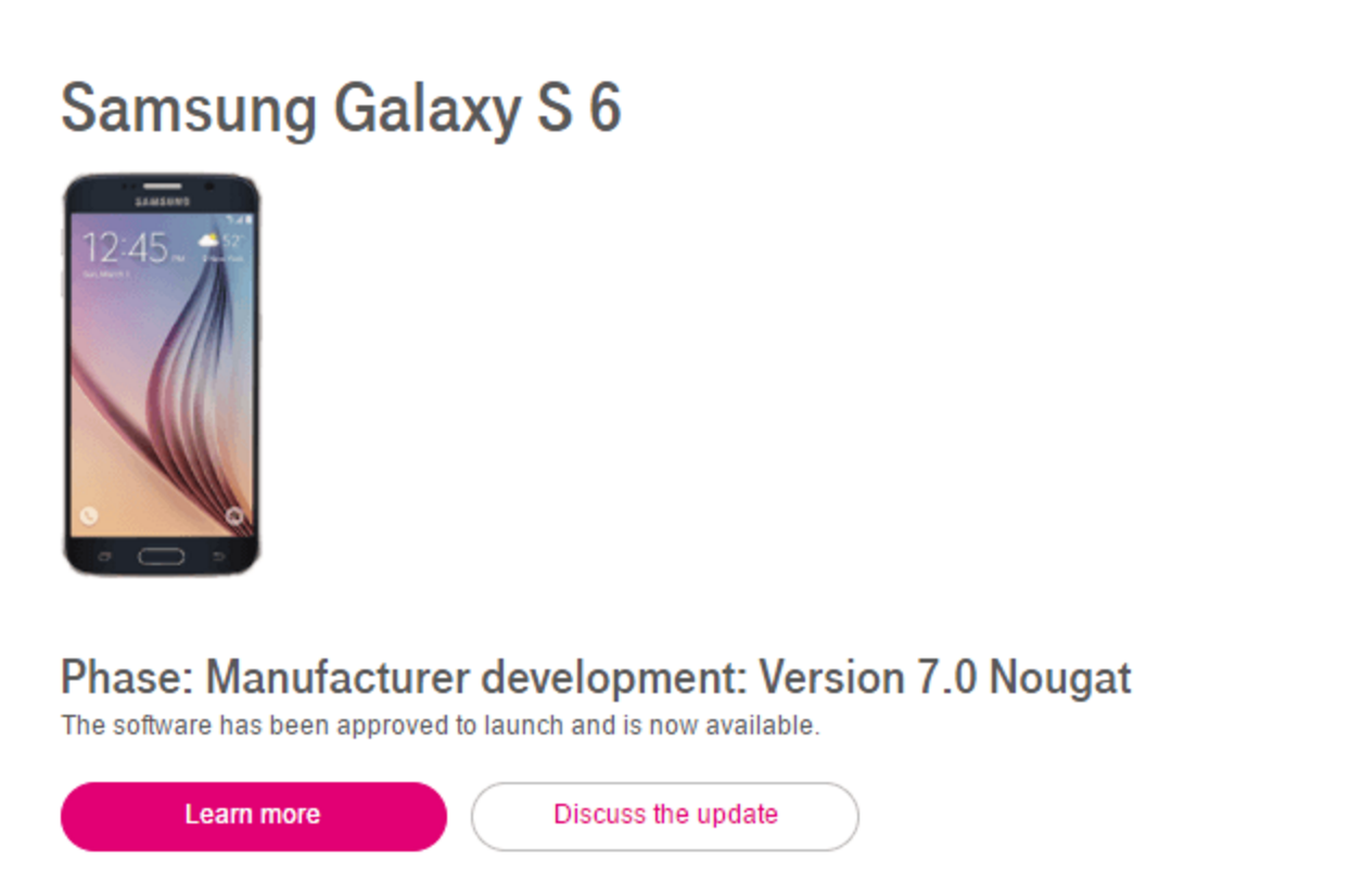 T-Mobile begins rollout of Galaxy S6 Nougat update