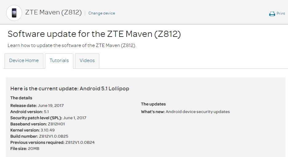 ZTE Maven receiving update with June security patch