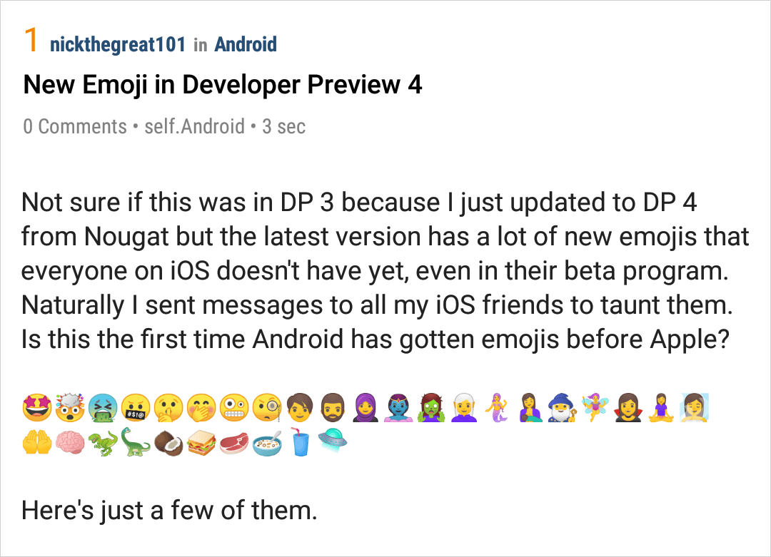 Android O Developer Preview 4 comes with a lot of new emojis