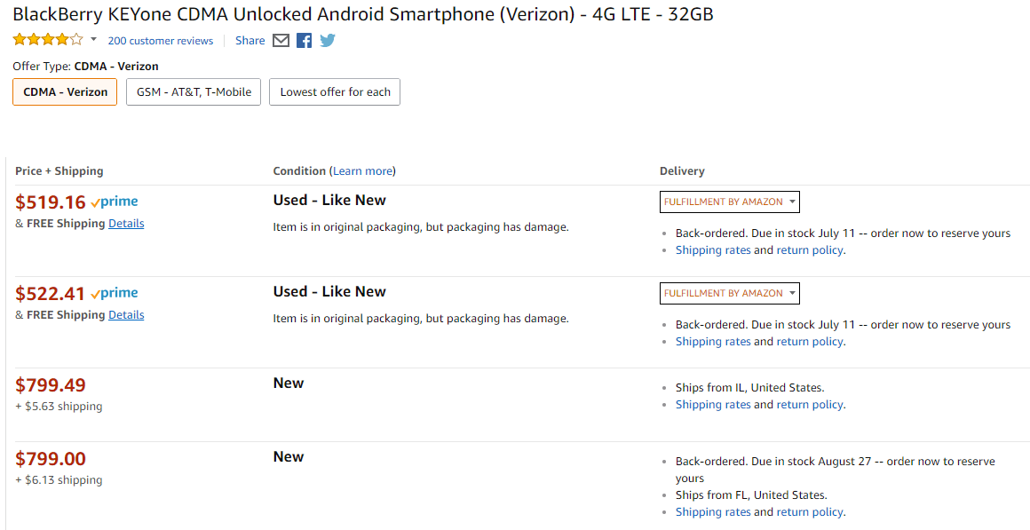Verizon BlackBerry KeyOne deal: $519.16 gets you a Like-new model, Amazon fulfilled