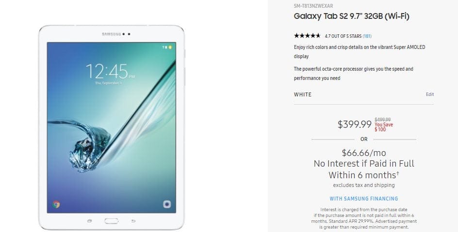 Samsung Galaxy tablets USA deal: $30, $50 and $100 off on Tab A 8″, Tab A 10.1″ and Tab S2 9.7″