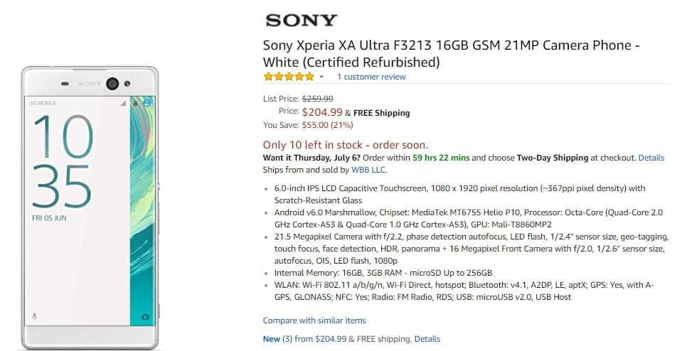 Sony Xperia XA Ultra deal: Refurbished set available for $205 at Amazon USA