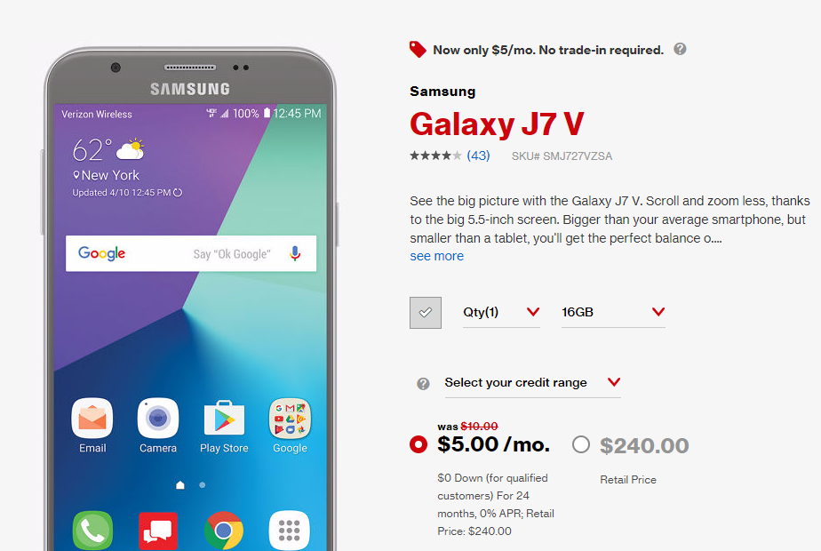 Verizon Deal: Samsung Galaxy J7 V is on 50% discount right now at just $5 per month