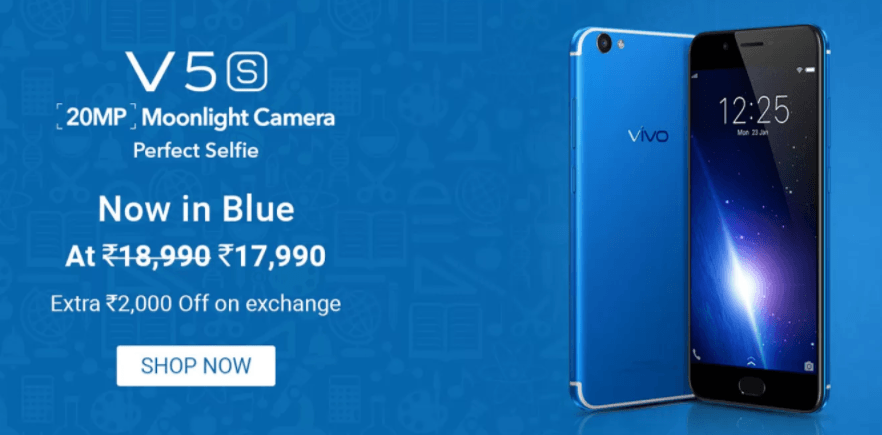 Vivo V5S price reduced by INR 1,000 for limited time, Blue variant goes on sale too