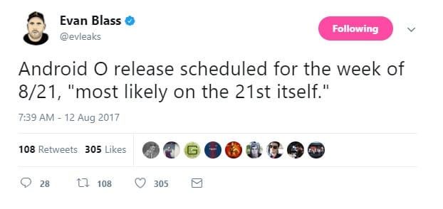 Android O to release on August 21
