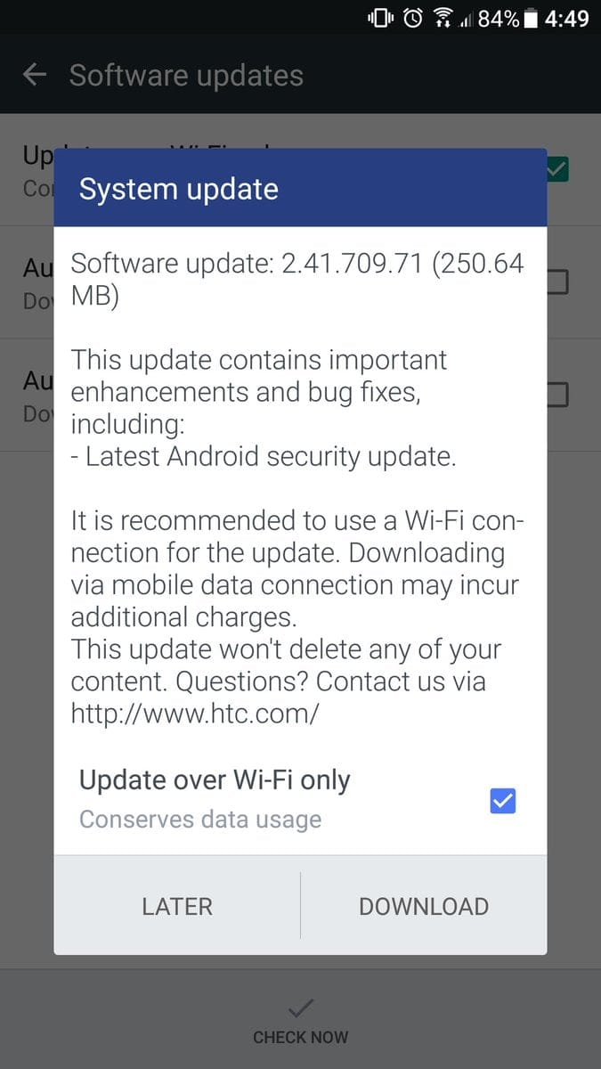 HTC 10 update rolling out with August security patch, software version 2.41.709.71