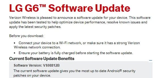 Verizon LG G6 and G5 are getting new update today (VS98812B and VS98729A)