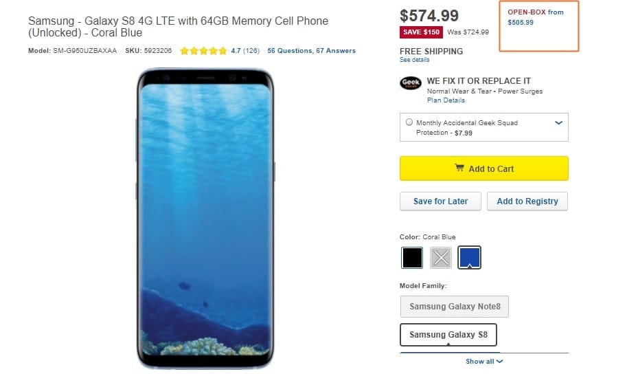 Galaxy S8 Deal Best Buy: Open-box available for $505 ($70 saving)