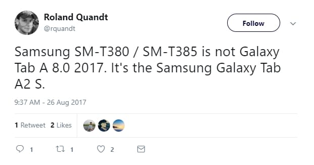 Samsung Galaxy Tab A2 S coming soon with model SM-T380/SM-T385