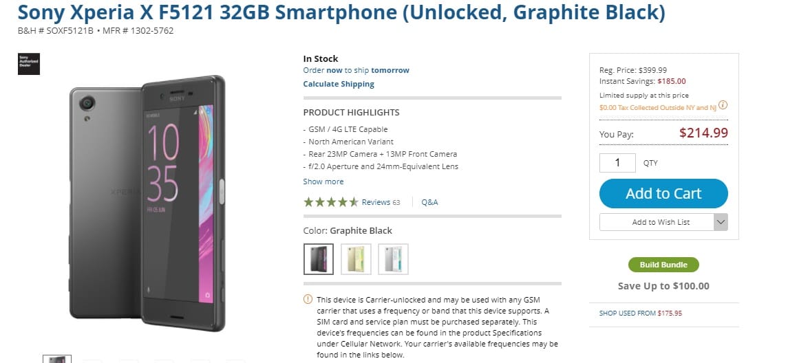 Sony Xperia X Deal: Get the unlocked 32GB variant for just $215 ($185 off)