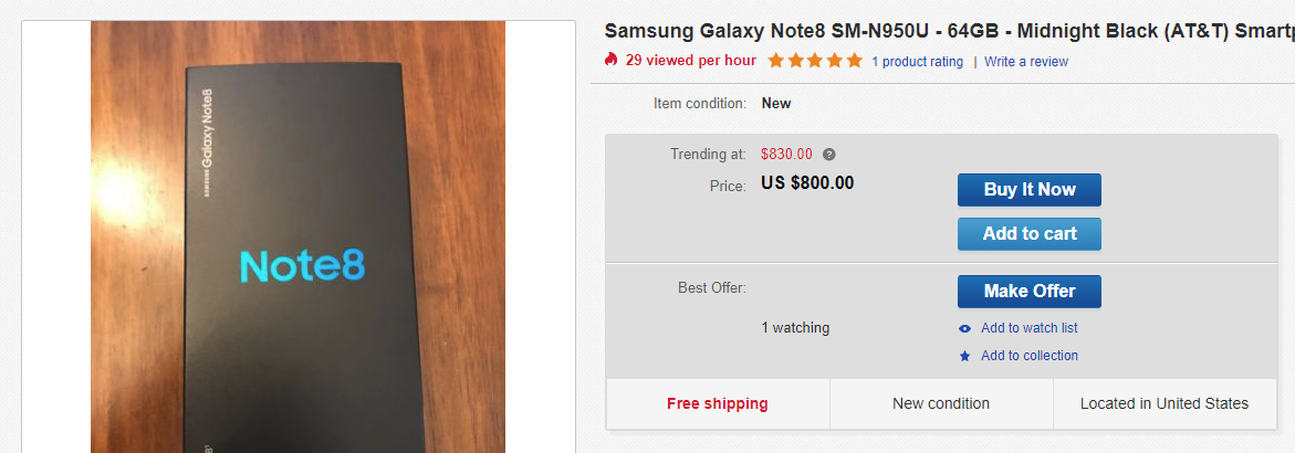 AT&T Galaxy Note 8 deals: $250 off, available on eBay for just $700