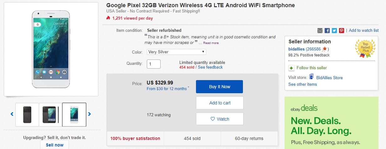 Google Pixel Deal: Get the refurbished Verizon variant (32GB) for just $330 at eBay