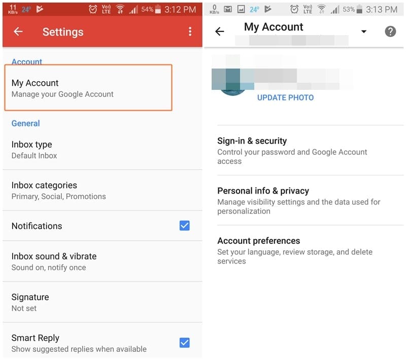 Latest Gmail Android app update lets you change password and profile information from app itself