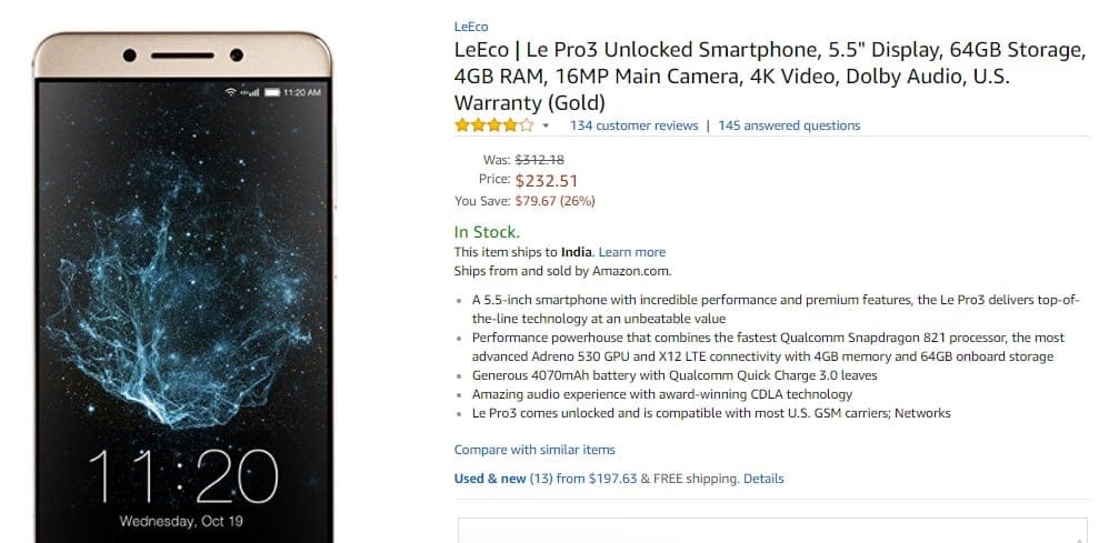 [Deal] LeEco Le Pro3 with Snapdragon 821 chip and 4GB RAM is going for just $233 at Amazon