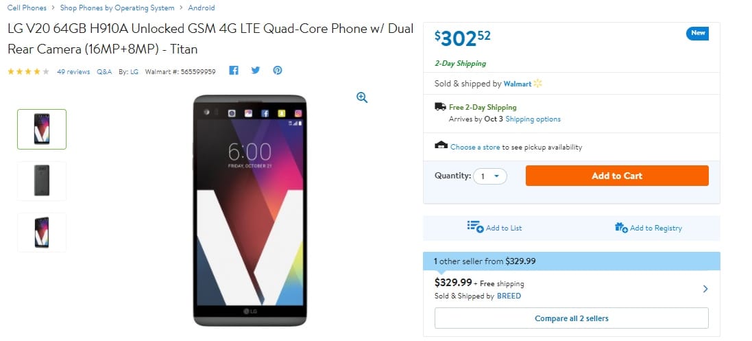 LG V20 Deal: Get the unlocked 64GB variant for just $302.52 at Walmart