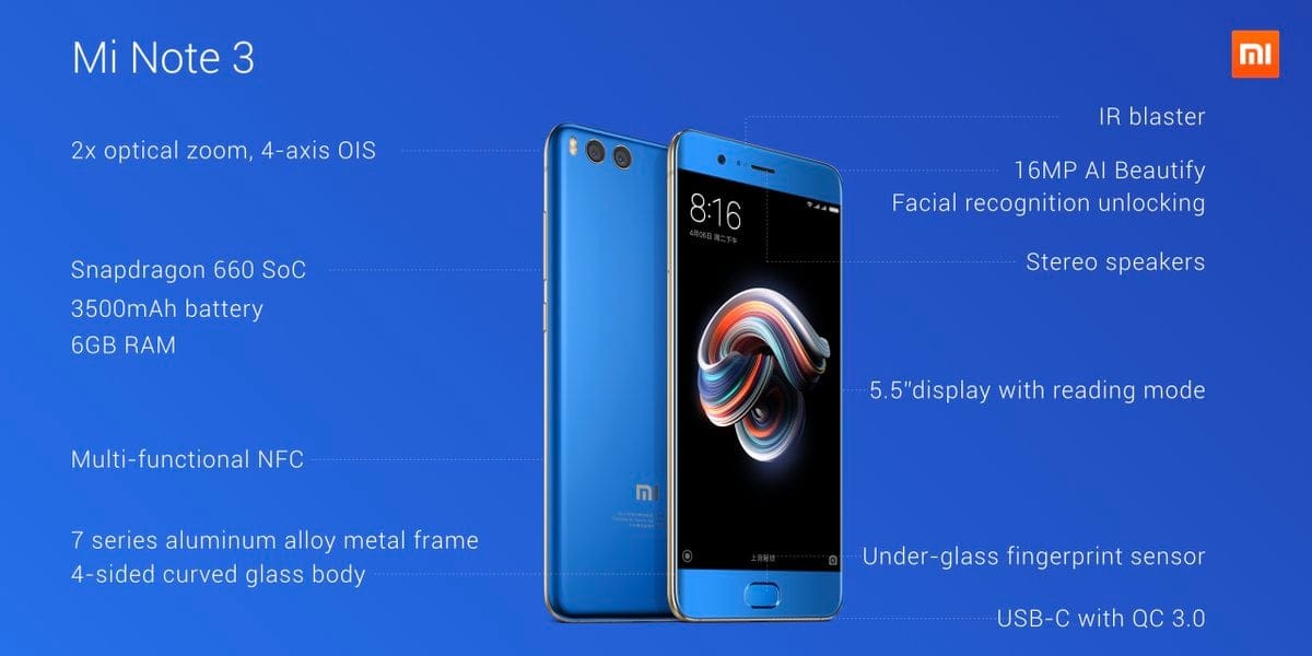 Xiaomi Mi Note 3 launched with 5.5 inch display, Snapdragon 660 SoC and dual rear camera