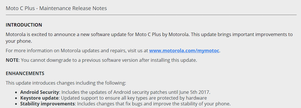 Moto C Plus security patch